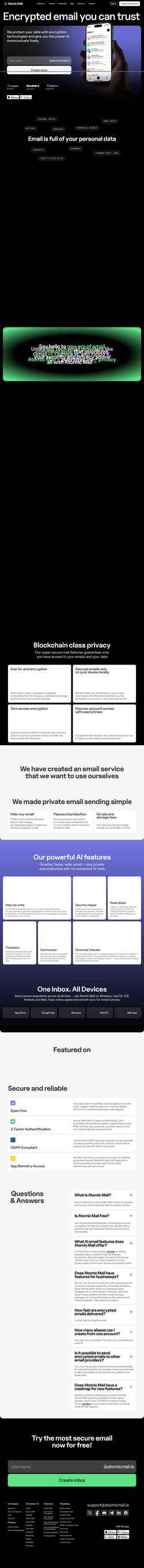 Скриншот atomicmail.io