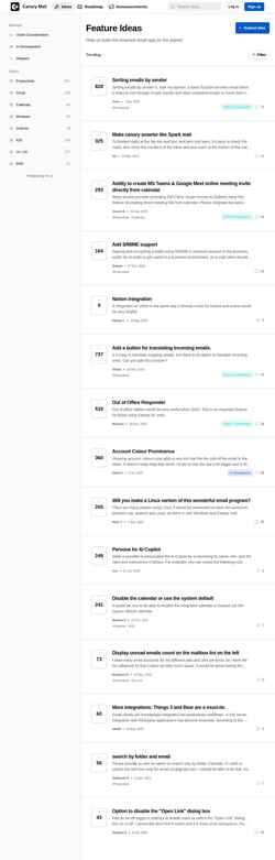 Képernyőkép roadmap.canarymail.io