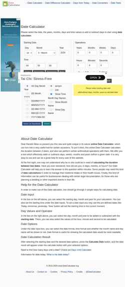 Снимак екрана www.datecalculator.org