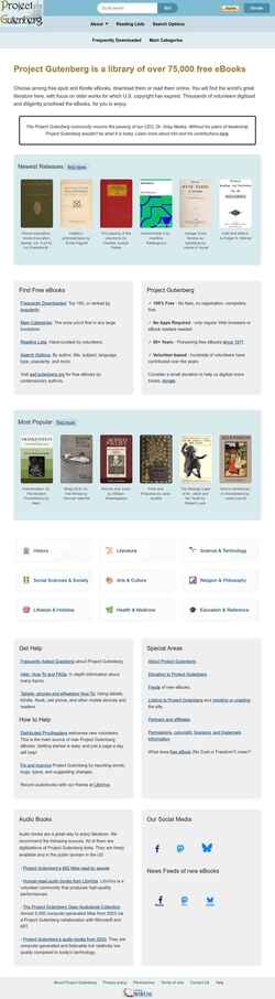 Captură de ecran www.gutenberg.org