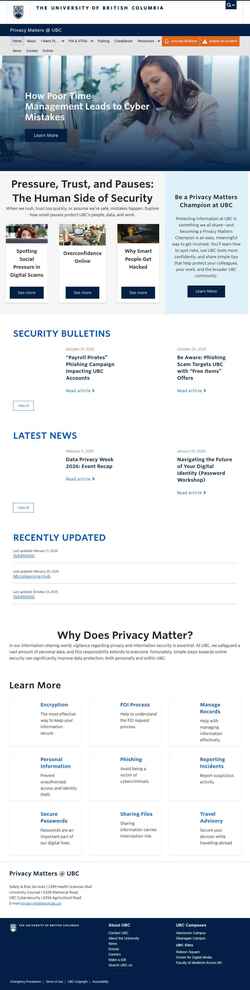 Captură de ecran privacymatters.ubc.ca