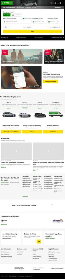 Snímek obrazovky www.europcar.com