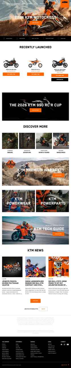 Snímek obrazovky www.ktm.com