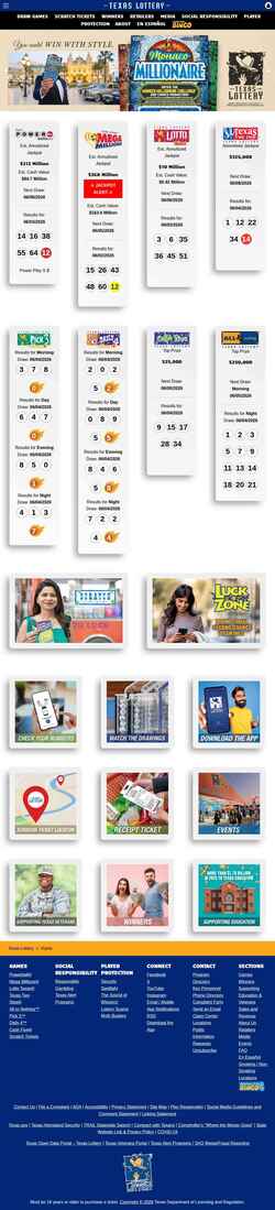 Screenshot www.texaslottery.com