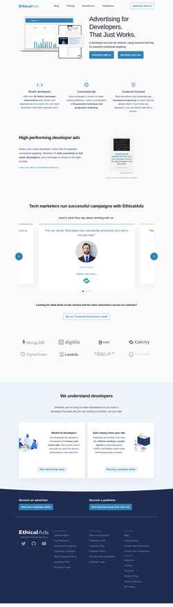 Snímek obrazovky www.ethicalads.io