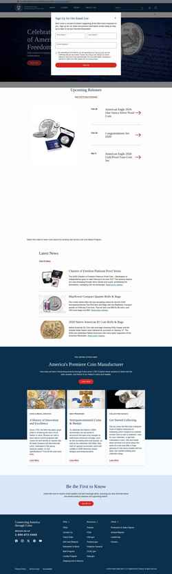 Скриншот www.usmint.gov