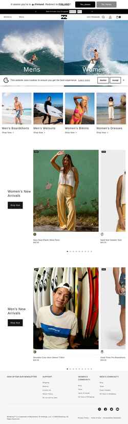 Snímek obrazovky www.billabong.com