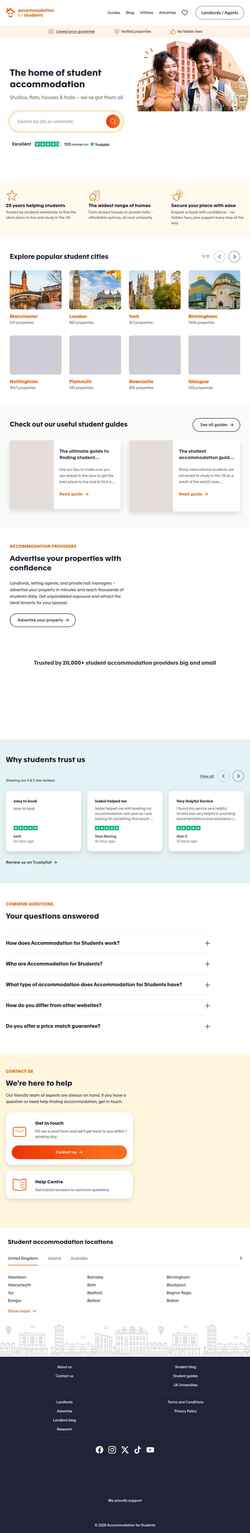 Screenshot www.accommodationforstudents.com