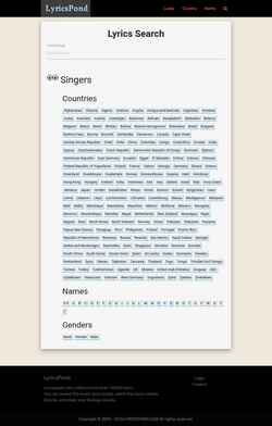 Snímek obrazovky lyricspond.com