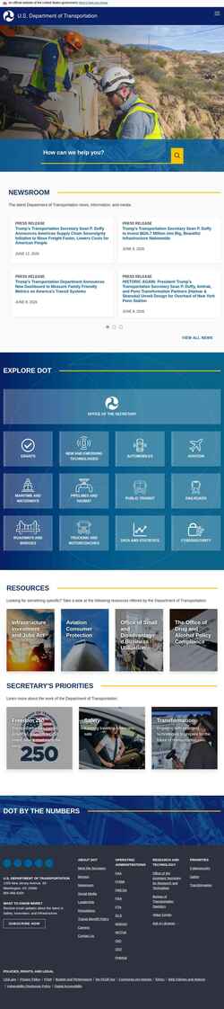 Screenshot www.transportation.gov