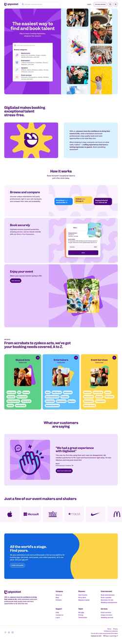 Captură de ecran www.gigsalad.com