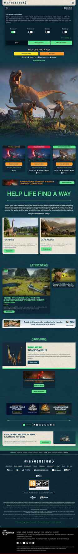 Captura de pantalla www.jurassicworldevolution.com