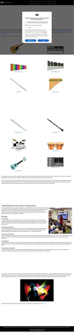 Posnetek zaslona www.virtualmusicalinstruments.com