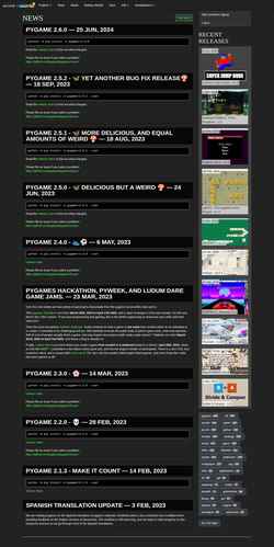 Posnetek zaslona www.pygame.org