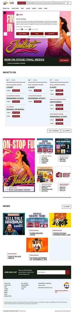 Captura de pantalla www.mirvish.com