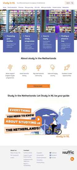 Skjermdump www.studyinnl.org