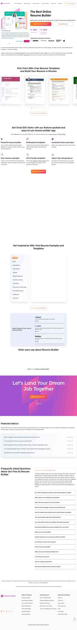 Ekran görüntüsü www.resumebuilder.com