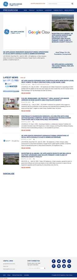 Ekrānuzņēmums pressroom.geappliances.com