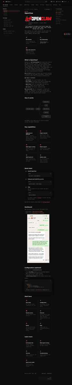 Snímek obrazovky docs.openclaw.ai