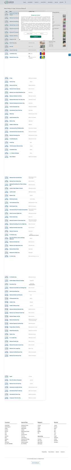 Captura de pantalla www.holidayscalendar.com