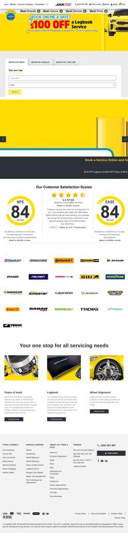 Captura de pantalla www.jaxtyres.com.au