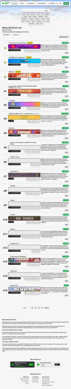 Captura de pantalla www.minecraftiplist.com