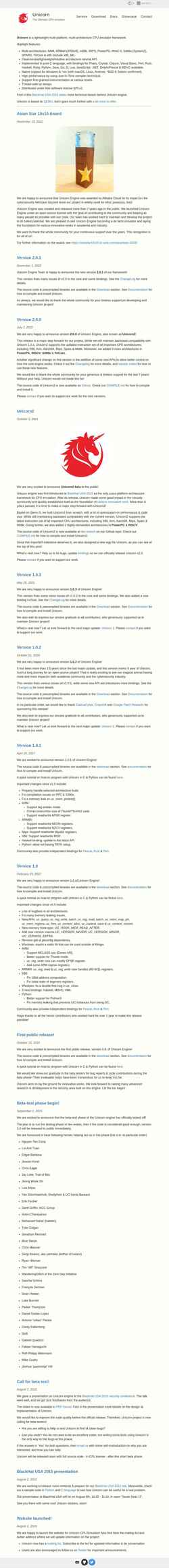 Screenshot www.unicorn-engine.org