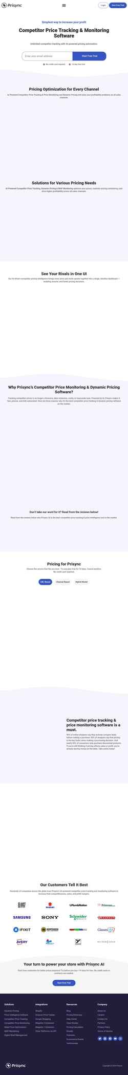 Snímka obrazovky prisync.com