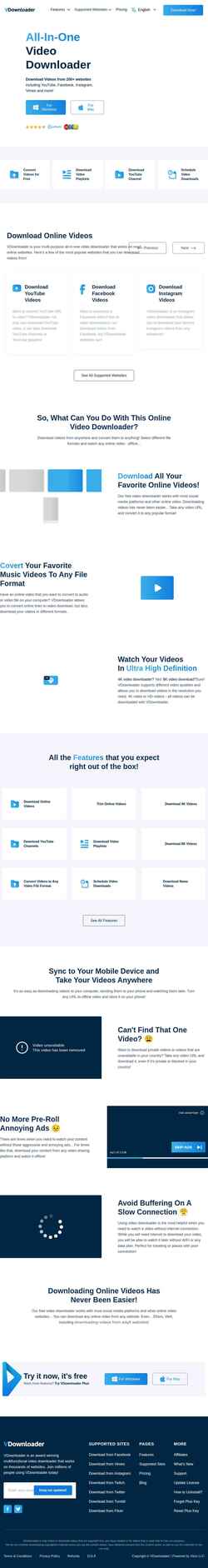 Ekrānuzņēmums vdownloader.com