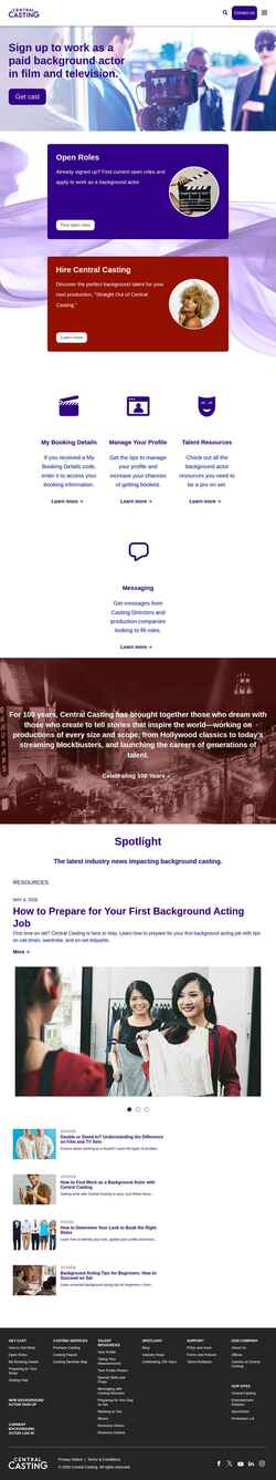 Screenshot www.centralcasting.com