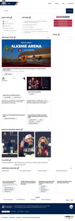 Snímek obrazovky arizonawildcats.com
