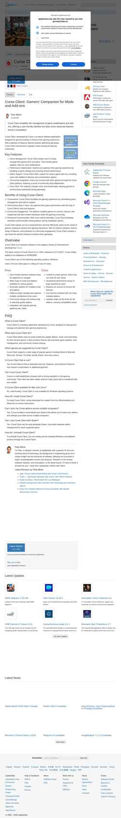 Snímek obrazovky curse-client.updatestar.com