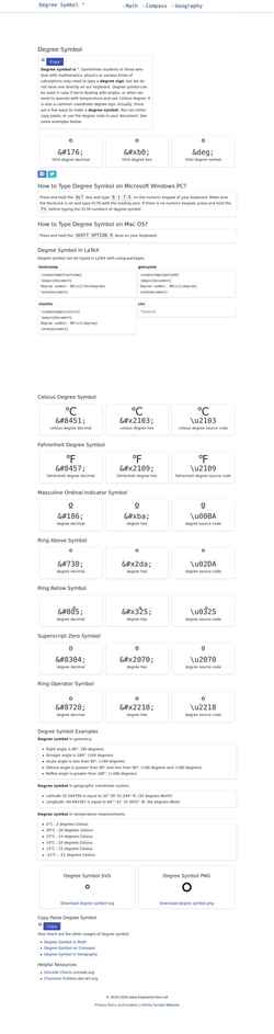 Schermata www.degreesymbol.net