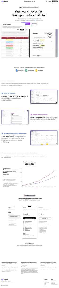 Screenshot www.tryartefact.com