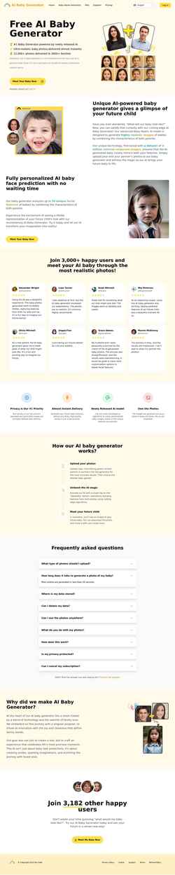 Captură de ecran www.aibabygenerator.io
