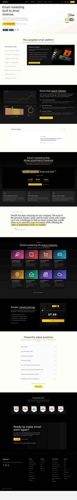 Képernyőkép www.sendx.io