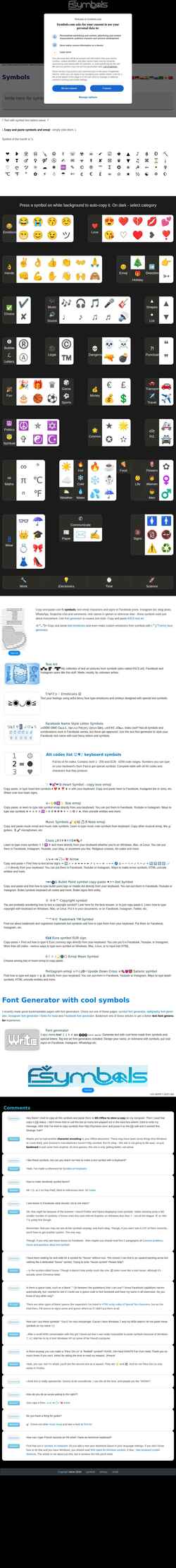 Posnetek zaslona fsymbols.com