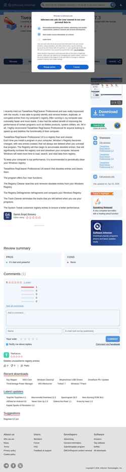 Snímek obrazovky tweaknow-regcleaner-professional.software.informer.com