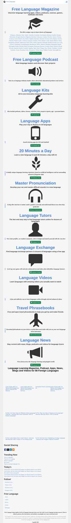 Snimka zaslona freelanguage.org