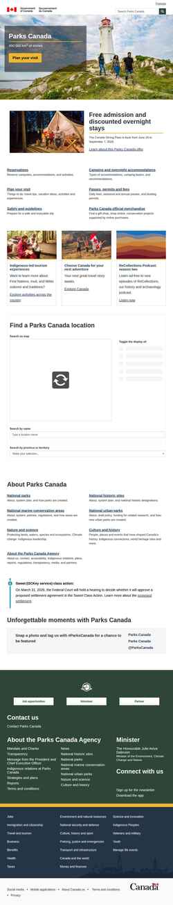 Снимак екрана parks.canada.ca