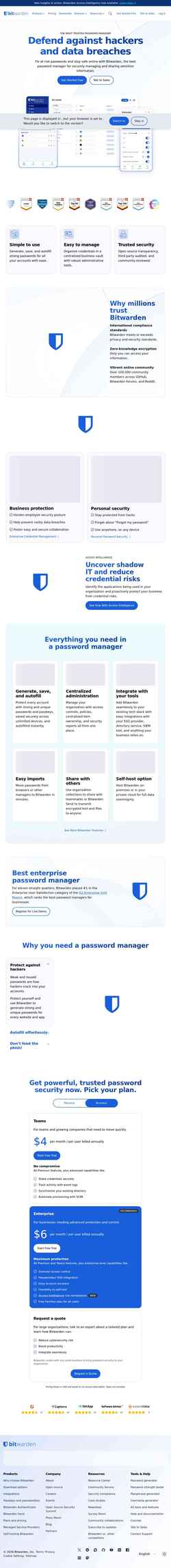 Captura de tela bitwarden.com