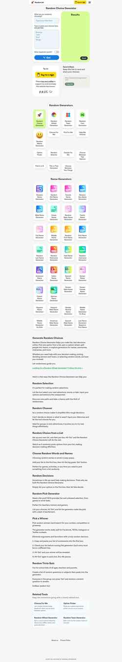 Screenshot randomchoicegenerator.com