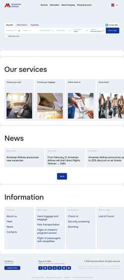 Captura de pantalla armenianairlines.am
