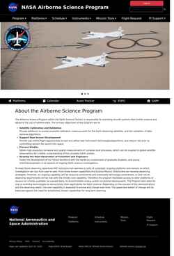 Skærmbillede airbornescience.nasa.gov