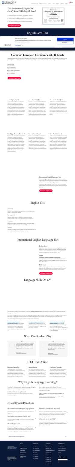 Snímek obrazovky internationalenglishtest.com