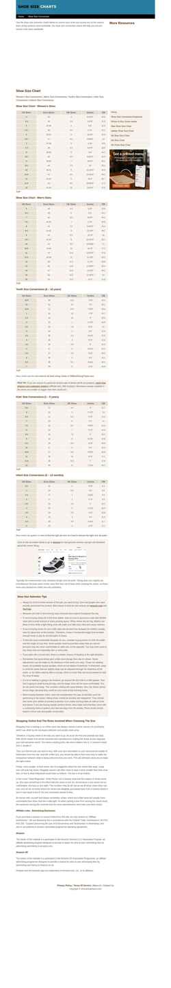 Captura de tela shoesizingcharts.com