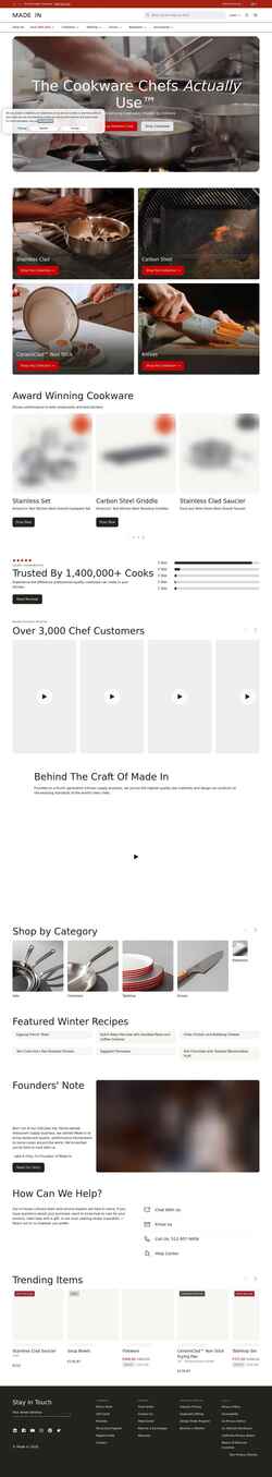 Snímka obrazovky madeincookware.com
