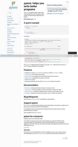 Снимак екрана docs.pytest.org