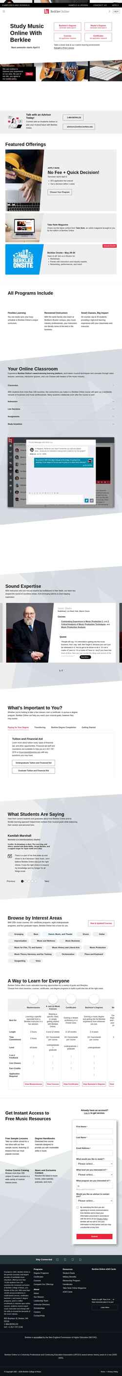 Skærmbillede online.berklee.edu