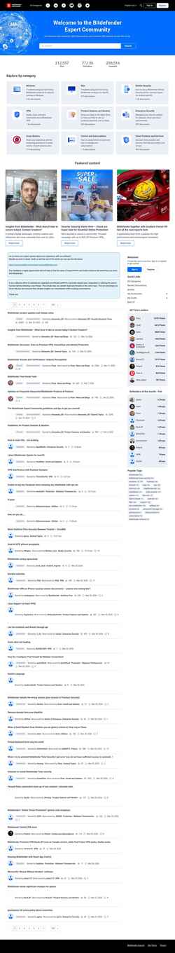 Снимак екрана community.bitdefender.com